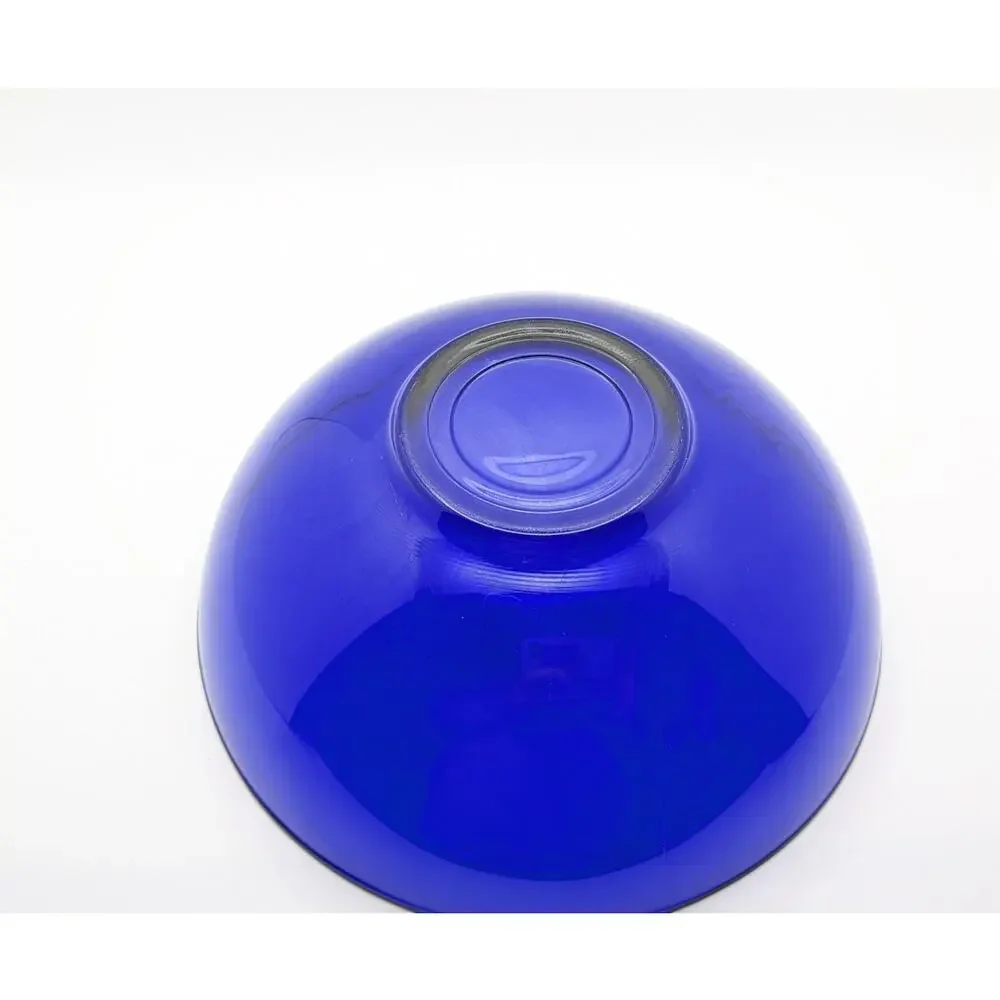 Cobalt Blue Glass Bowl 8 Inch Round 3 Inch Tall Vintage MCM Style Serving Fruit